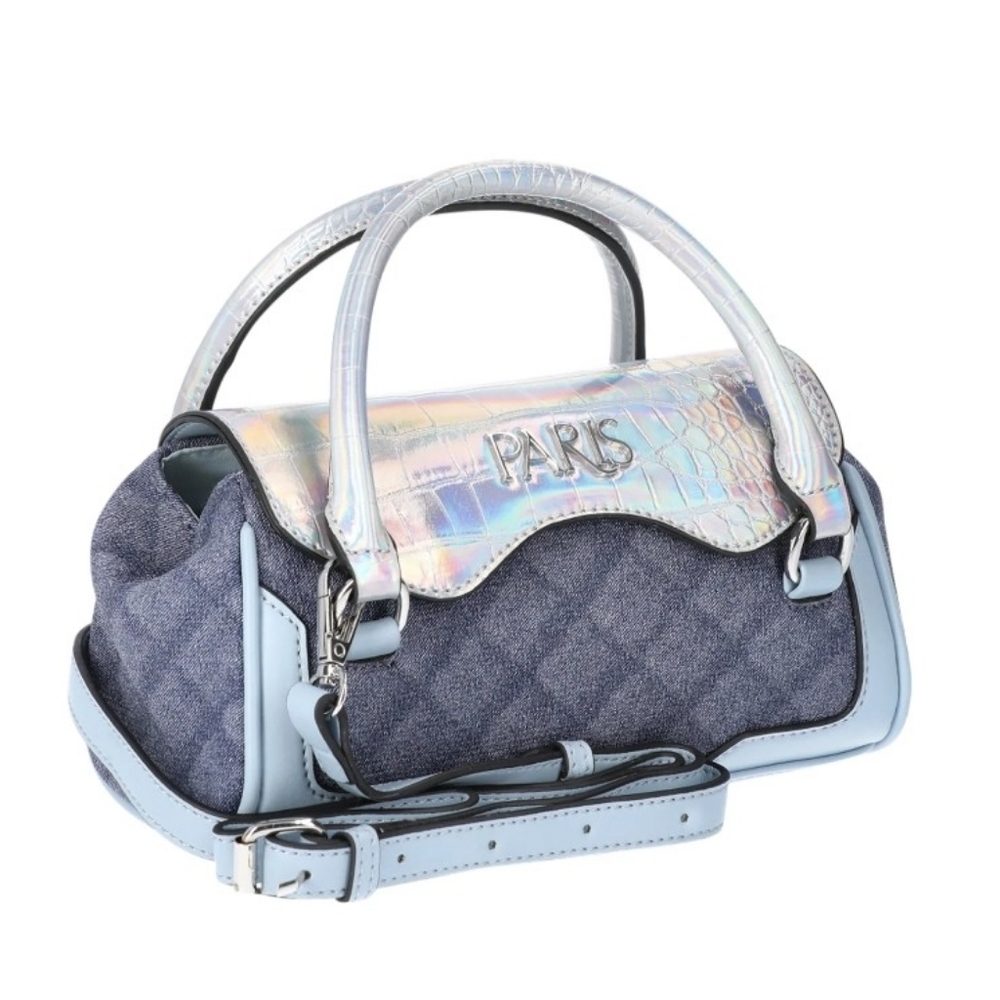 Paris Hilton Mason Mini Tote Crossbody Denim Holographic Iridescent NWT Easter - Picture 10 of 15